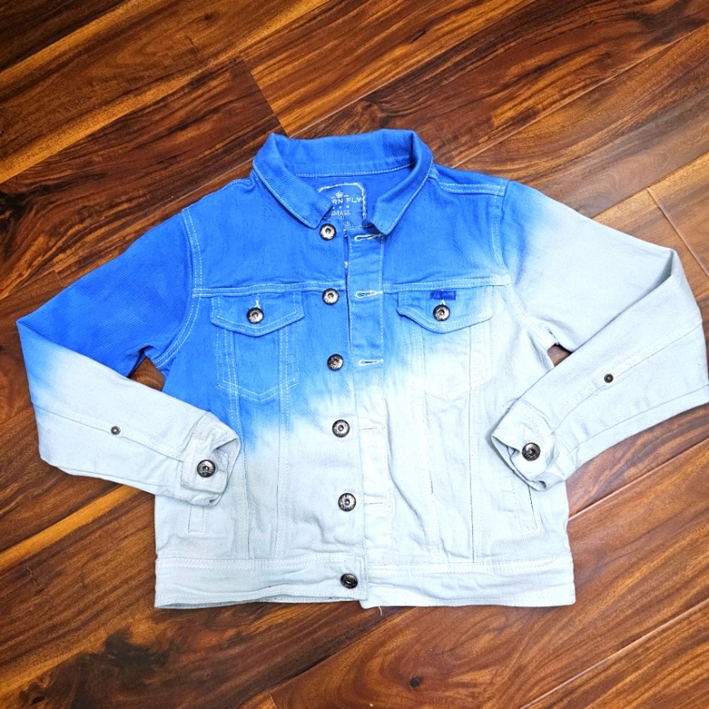 Born Fly Girls Tie-dye Jean Jacket Size 8 Small Button Up Pockets RN138140